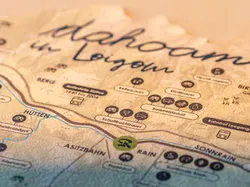 Close-up of a hiking map of Leogang region with landmarks and hiking trails