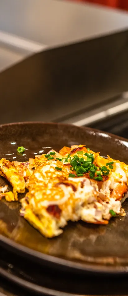 Breakfast omelette at the buffet at the Riederalm