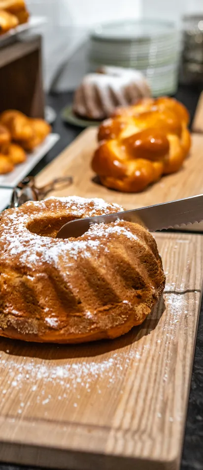 Cakes and pastries at the breakfast buffet